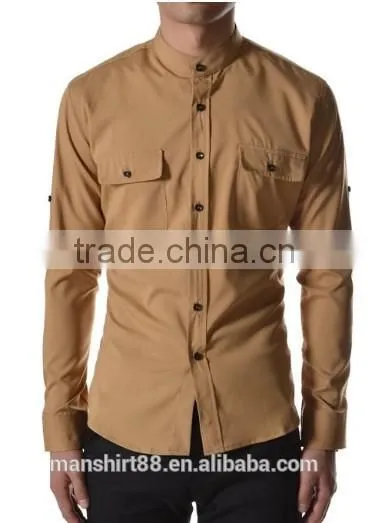 Men Casual Shirts Cotton Fabric Welcomed Men Chinese Collar Shirts photo-3