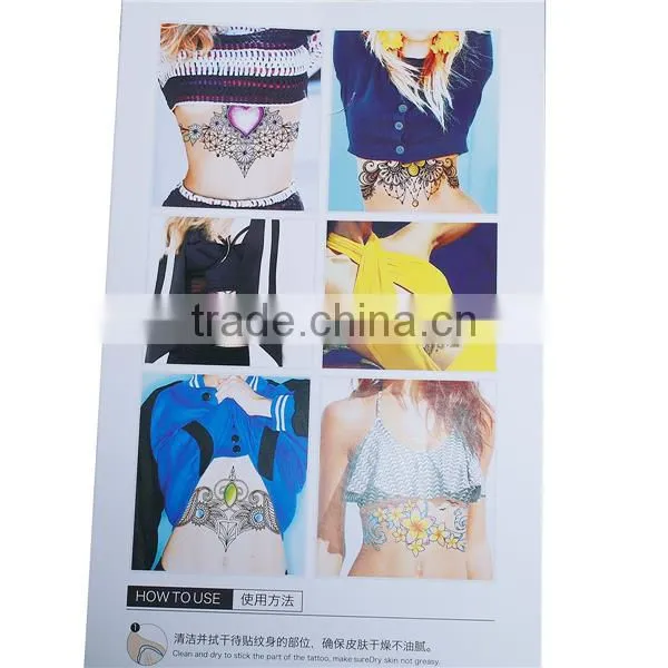 Paper Removable Waterproof Temporary Sternum Tattoo Sticker Body Art Black Filigree Pattern Temporary Sex Tattoo photo-3