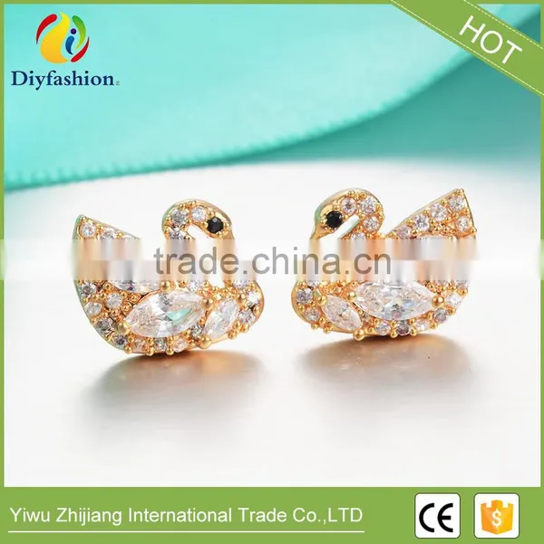 New Fashion 925 Silver Needle Cartoon Animal Swan Small Cubic Zricon Stud Earrings photo-3