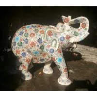 Marble Elephant Statue Real Stone Hand Carved Lattice Work Handmade Gift photo-2