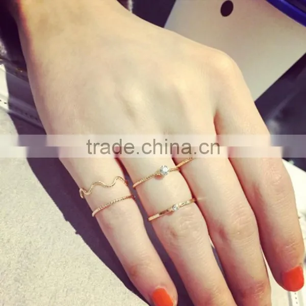 5 Pieces/set Women Gold Silver Wave Circle With Rhinestone Midi Finger Knuckle Rings photo-2