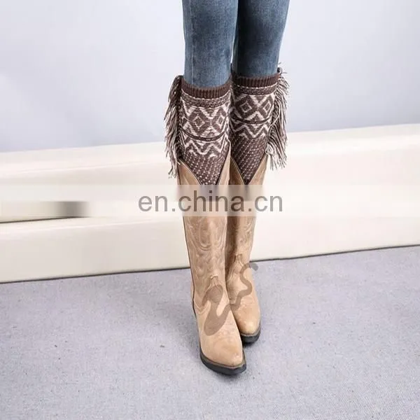 Trendy Knitted Tassel Boot Socks Printed Stripe Boot Cuff photo-3