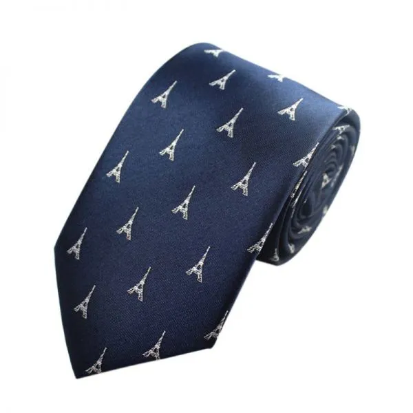 Handmade Blue Polyester Woven Necktie Classic Strips Mens Suit Accessories