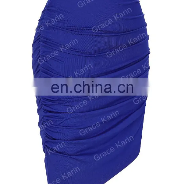 Grace Karin Occident Women's Solid Blue Color High Stretchy Pleated Pencil Skirt CL008930-1 photo-2
