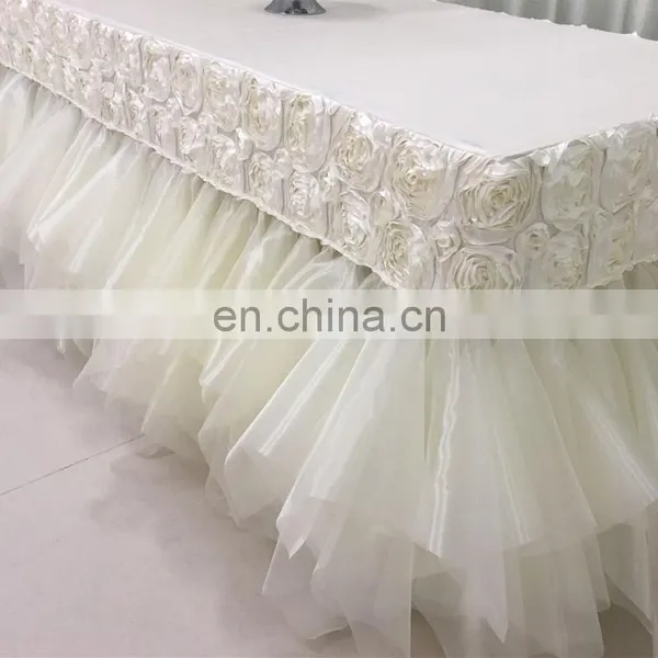 TC121D New Design 8ft Rectangle Rosette Ruffled Curly Willow Table Skirt photo-6