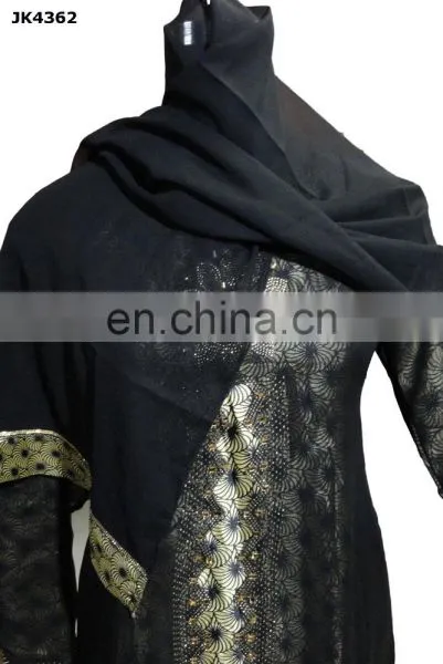 Saudi Arabia Designer Printed Satin Burkha With Golden Diamond Stone Work / Latest Islamic Clothing (dubai Abaya2017) photo-5