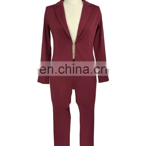 Hot Selling Long Sleeves Two Piece Office Lady Sexy Blazer Business Suit Sets photo-6