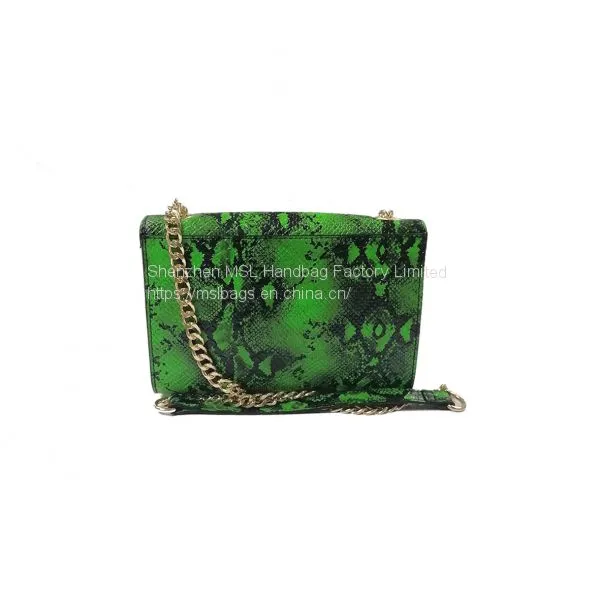 Hot Sale Women Sling Metal Chain Shoulder Handbags High Quality Snake Skin Pattern Crossbody Bags photo-3