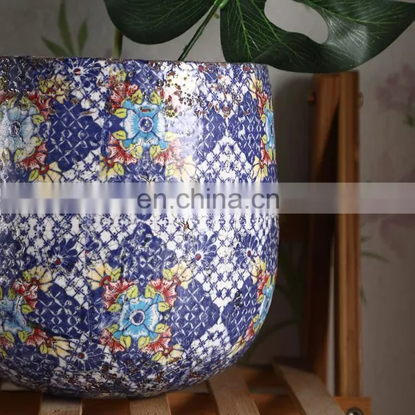Western Art Style Antique Design Garden Indoor Decor Ceramic Purple Flower Pots for Balcony photo-3