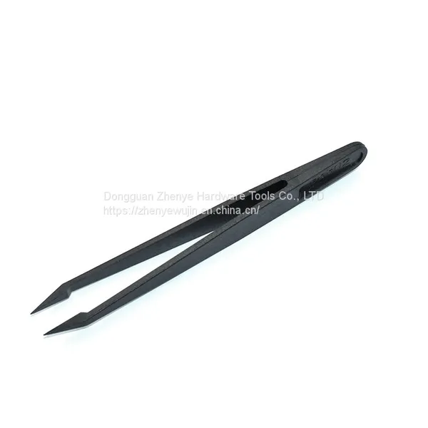Anti Static Tool Black Carbon Fiber Plastic Tweezers 933 Clip Pointed Flat Elbow Round Head Width Maintenance Special 93302 photo-2