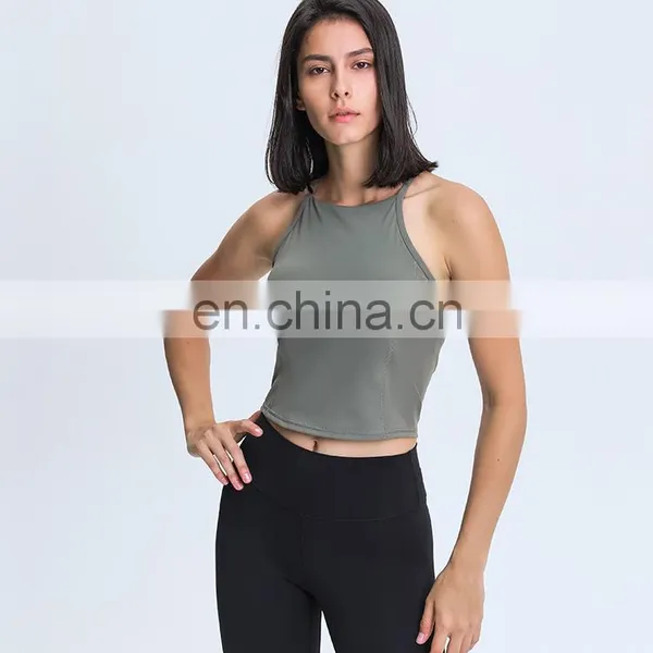 Women's High Neck Strappy Yoga Sports Bras With Removable Pads Fitness Crop Tank Tops For Ladies photo-3
