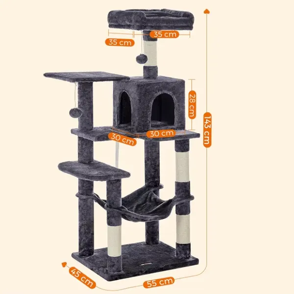 Multi-level Kitten Tree Tower, Cat Tree With Spacious Cat Nest, Sisal Post and Toy Ball, Grey photo-3
