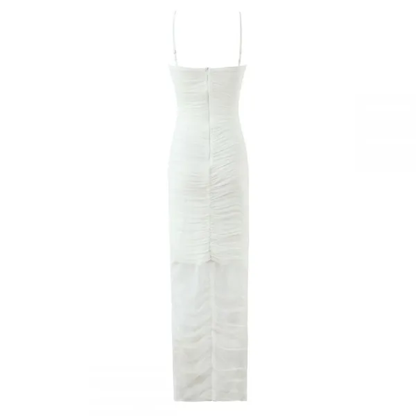 025 New Fashionable Elegant Women's Dress, Stretch Mesh Ruched Long Dress Gown photo-3