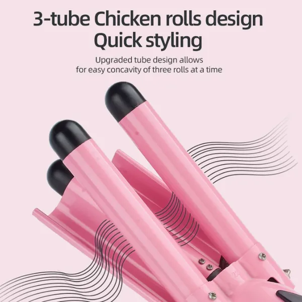 Pink Three Tube Curling Stick/big Wave Electric Splint Curler/water Wave Chicken Rolls Stick Big Roll/perm（Wechat:13510231336） photo-4