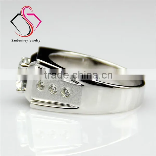 Round Brilliant Cut Moissanite 2CT 8.0mm Center 14k 18k White Gold Diamond Wedding Band Men's Diamond Band photo-2