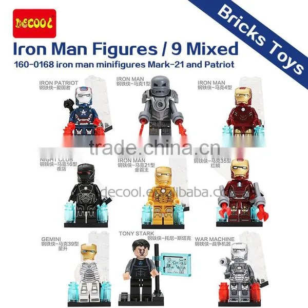 Decool 0160-0168 Superheroes Moive Iron Man Tony Stark Minifigure Toy Building Bricks Blocks Toys