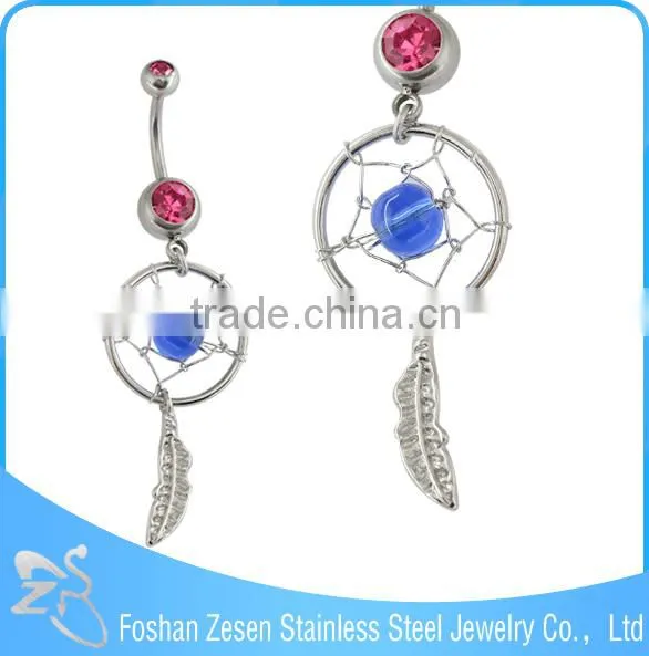 Blue Crystal Antique Style Dream Catcher Belly Naval Dangle Body Jewelry photo-2