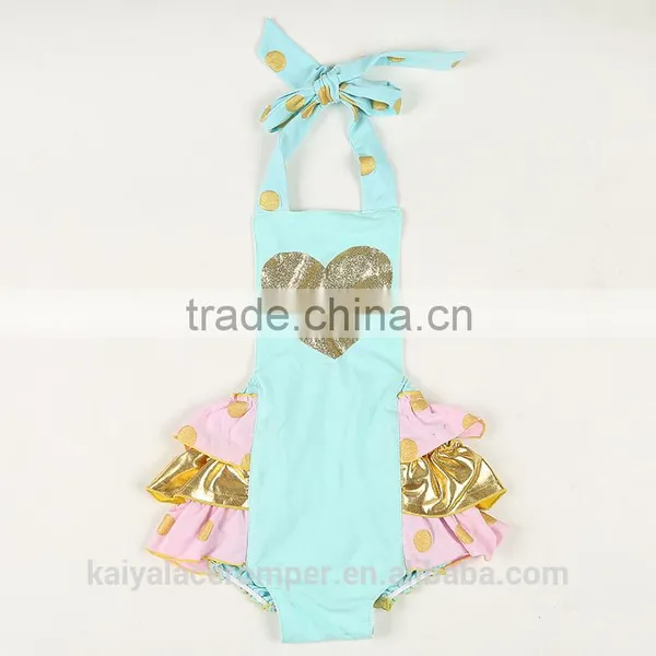 Cute Pink Girls Gold Polka Dot Baby Clothes Bubble Bodysuit Baby Romper photo-4
