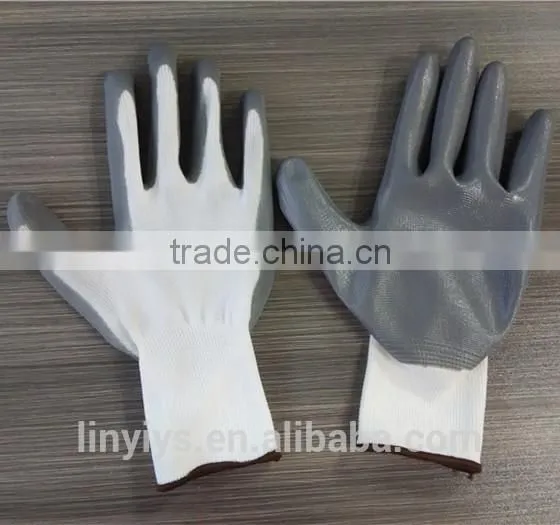 13 Gauge Gray Nitrile Coated White Nylon Gloves in China EN 388