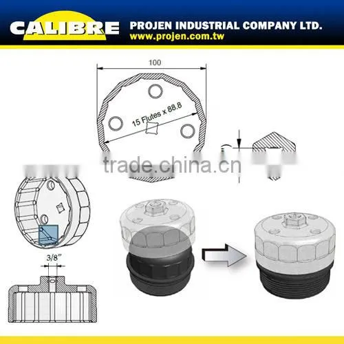 CALIBRE Auto Engine Tool 15 Flutes x 88.8mm x 3/8"Dr Auto Oil Filter Wrench Steel photo-2