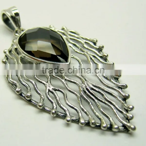 Smoky Quartz Pear Natural Gemstones Facet Pendant, 925 Solid Sterling Silver Pendant, Designer Casting Pendant