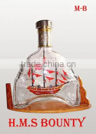 HMS BOUTY SHIP IN MARTELL BOTTLE, UNIQUE GIFT - HANDMADE SHIP MODEL