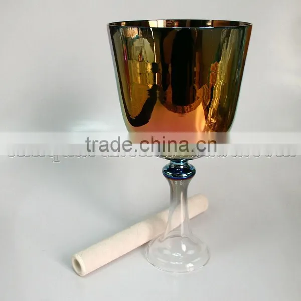 Golden Titanium Quartz Crystal Singing Grail With Handle or Stand and Seven Color