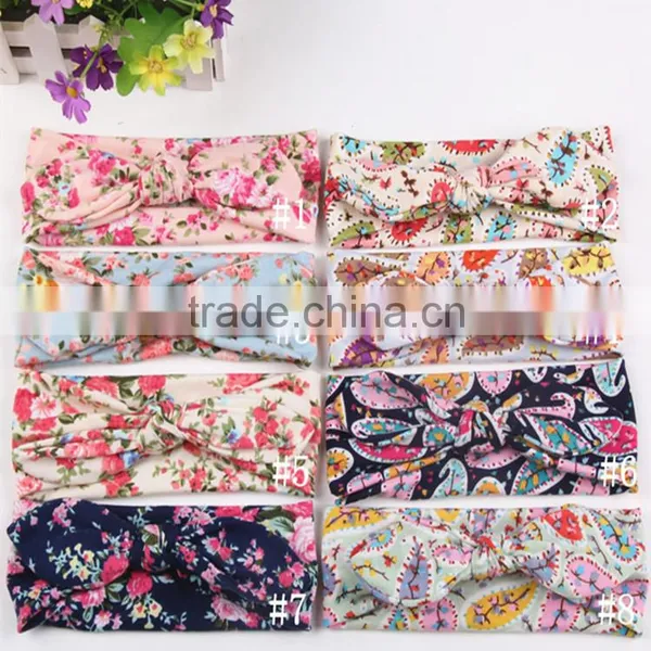 Fancy Cotton Fabric Wide Headware - Fashion Stretch Knited Headwraps -floral Custom Printed Elastic Headbands photo-5
