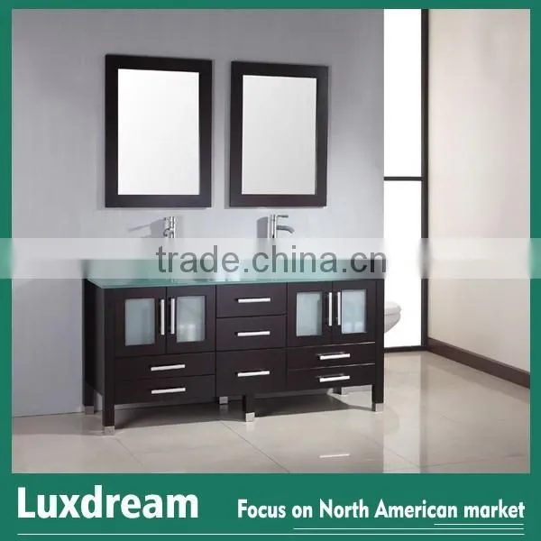 Luxdream Espresso Bathroom Vanity With Double Mirrors Glass Countertop