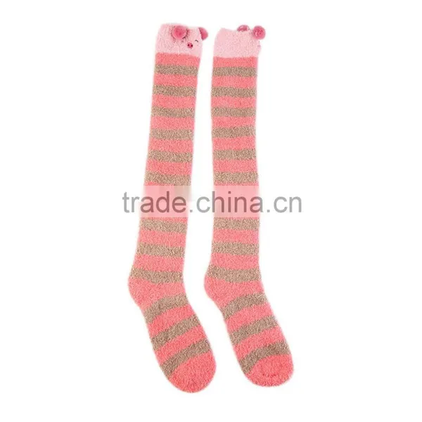 Girl's Fleece Cartoon Animal Thigh Stockings Striped Over Knee Socks Warm photo-3