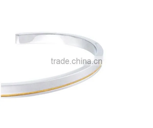 2016 Cheap Stainless Steel Bangle Jewelry Two Tone Grooved Cuff Bracelet for Men and Women photo-3