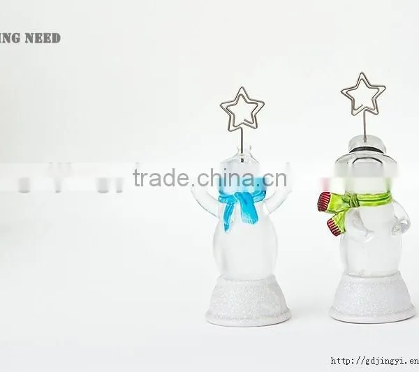 Led Acrylic Crystal Snowman With Metal Star White Base Name Card Holder for Christmas Decoration photo-3