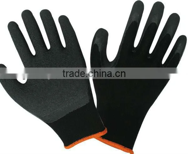 Yellow Seamless Knitted Liner, Blue Latex Palm Coating, Crinkle Finish Gloves photo-3