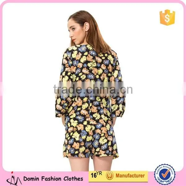 2015 Fashion Girls Long Sleeve Wrap Floral Printed Playsuits photo-4