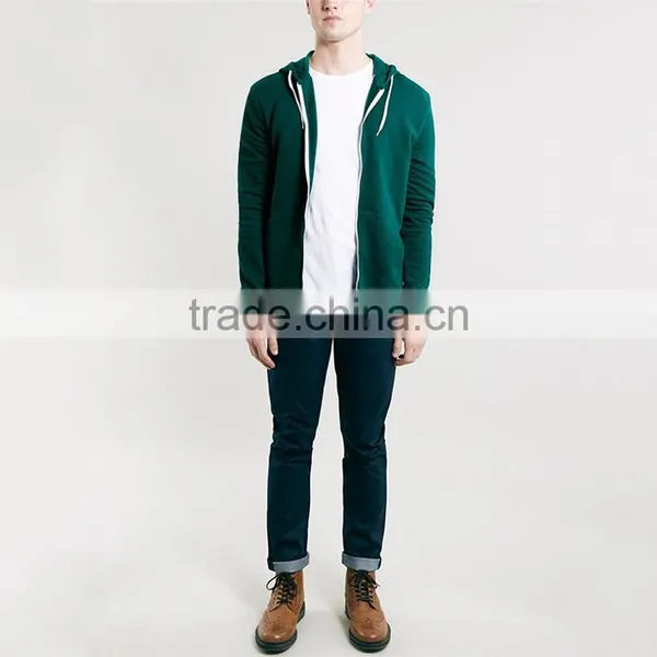 Men's Plain Teal 100% Polyester Zip up Pocket Hoodies photo-4