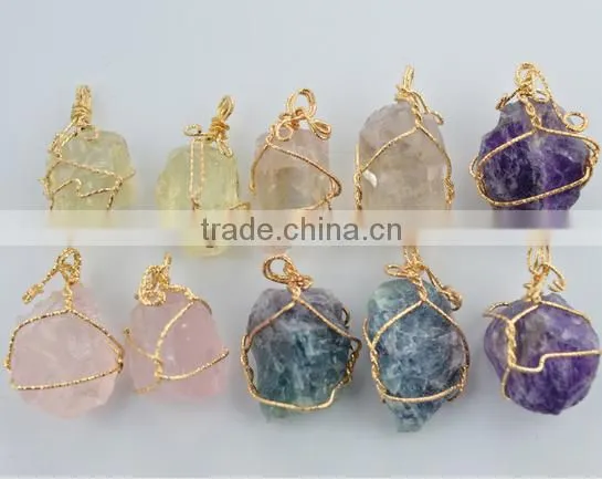 White Quartz Stone Pendant Charms Diy Wire Wrapped Quartz Pendant Jewelry Component 2016 photo-2