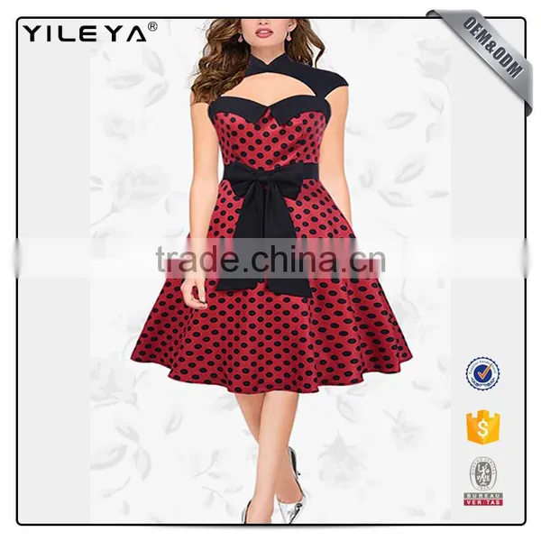 2017 Polka Dot Tube Top Halter Flare Evening Dress for Lady photo-3