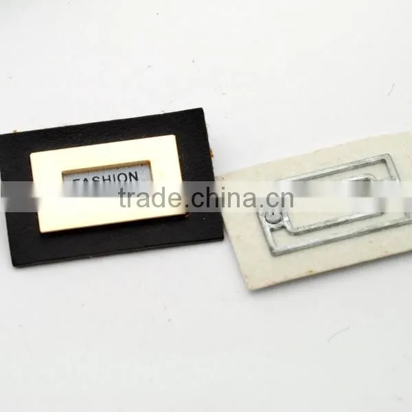 Black/white PU Leather Sew on Patches With Gold Metal Plates Fashion Clothing Label for Jeans/jacket PLB-007 photo-2