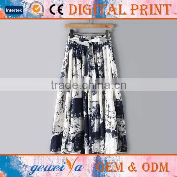 OEM Custom Long Beach Cotton Linen Digital Printed Skirt photo-2
