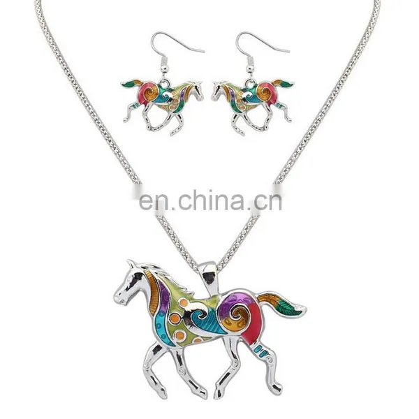 New Fashion Oil Drip Jewelry Horse Shape Necklace and Earring Setting photo-2