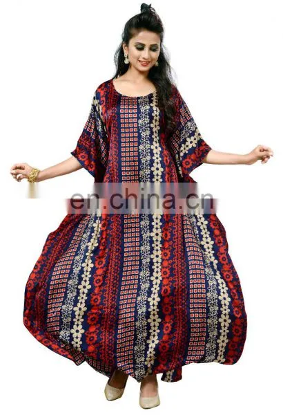 2017 India Ethnic Wear Pritned Kaftans / Womens Casual Wear Long Japan Satin Silk Kaftans / Beach Wear Kaftans photo-2