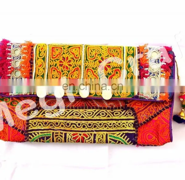Wholesale Bohemian Banjara Ethnic Handbag- Vintage Clutch Bag-Afghan Clutch Bag- Hand Embroidery Coin Clutch Purse photo-6