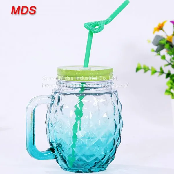 Wholesale Ancient Glassware Color Pineapple Mason Jar With Handle photo-4