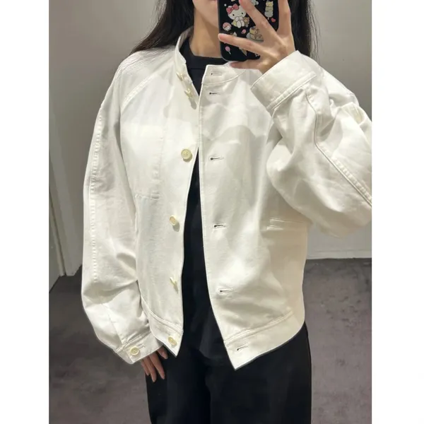 Women's loose fit cotton pilot jacket white spring new product