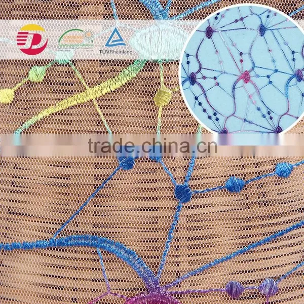 Nylon Elastic Embroidery Sequins Light Blue Print Lace Fabric for Sale photo-4
