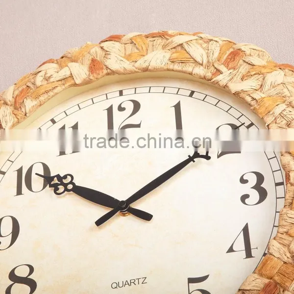 18 Inch Retro Home Decor Rattan Women Modern World Clock photo-5