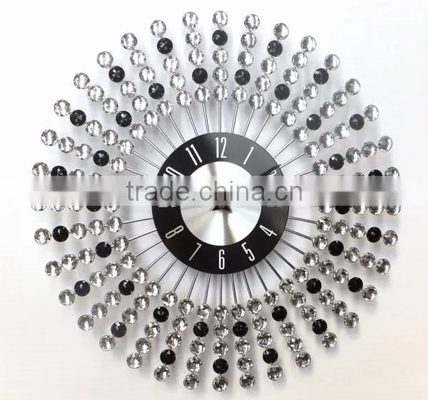 Wholesales Sunburst Wall Clock, Decorative Wall Clock in Black and Brighter Plastic Bead