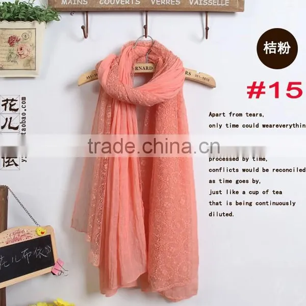 Hot Selling Stock Lace Cotton Flower Plain Pure Color Women Pattern Scarf Voile Cotton Scarves 180*110 Pashmina Moq 10pcs photo-2