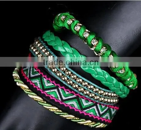 Green Weave Magnetic Bracelet Jewelry Set by Handmade