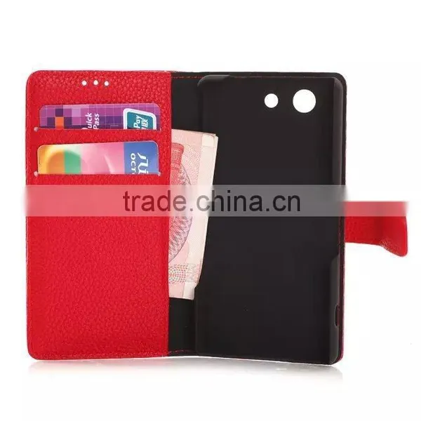 Hot Selling Red Litchi Wallet Case for Sony Xperia Z3 Mini photo-2